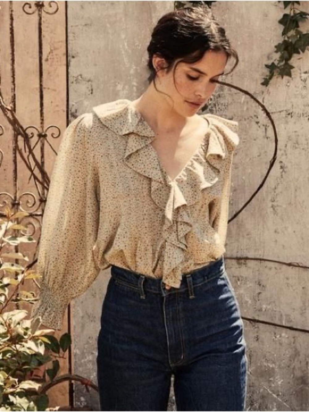 DÔEN Hardy Top Size Small Mustard California Wildflower Floral Blouse Rare